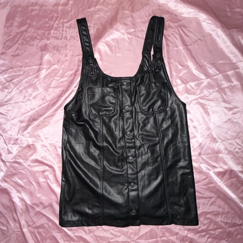 American Eagle black vegan leather pinafore dress - Picture 3 of 4